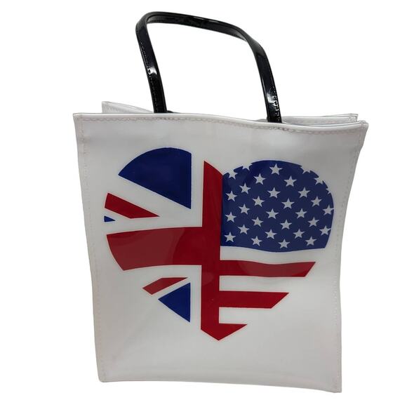 Bloomingdales Plastic PVC Tote Bag British & American Flag Heart RARE - Picture 2 of 5